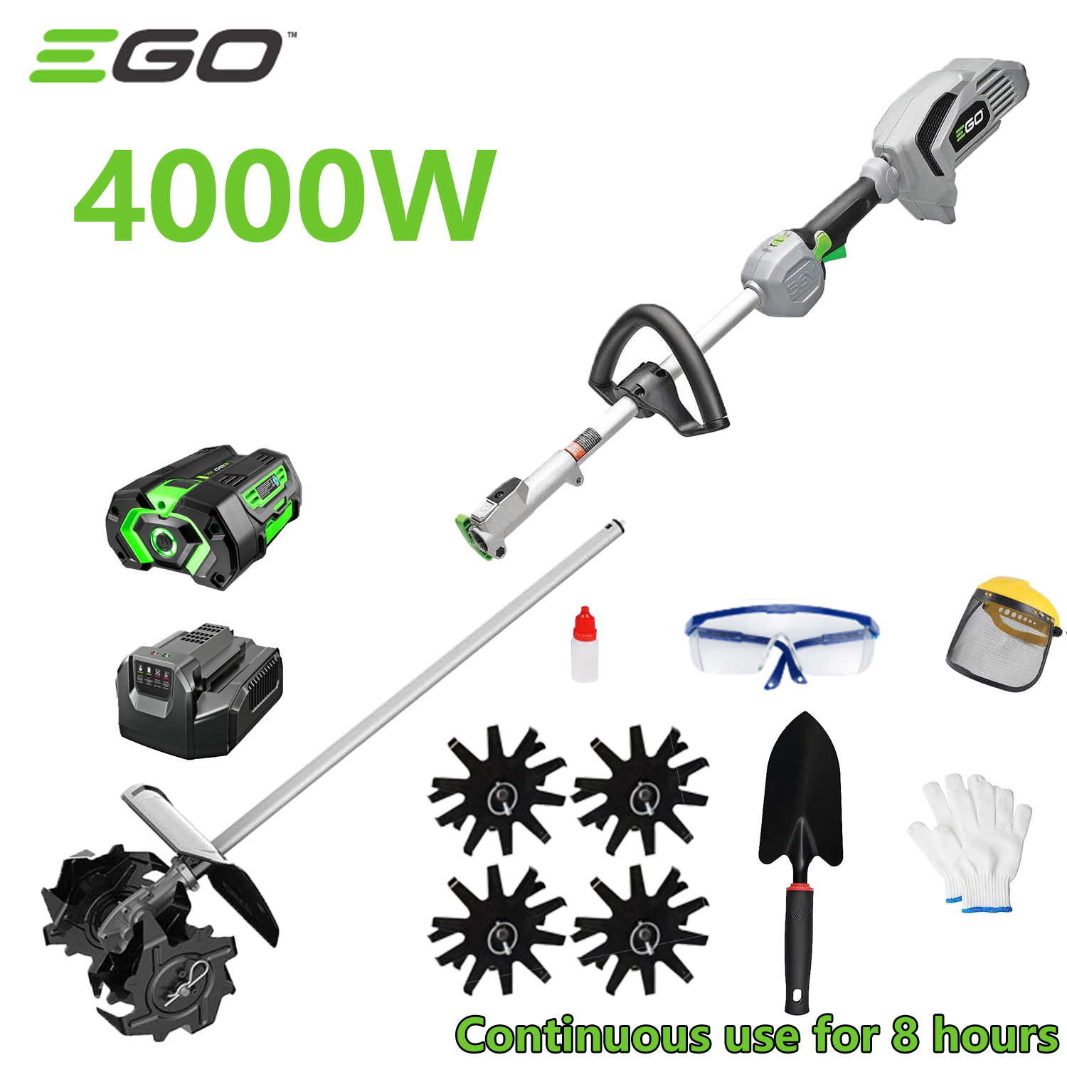 Cultivator 4000W + 1 battery 96V + fast charging + engine cultivator + full set of accessories